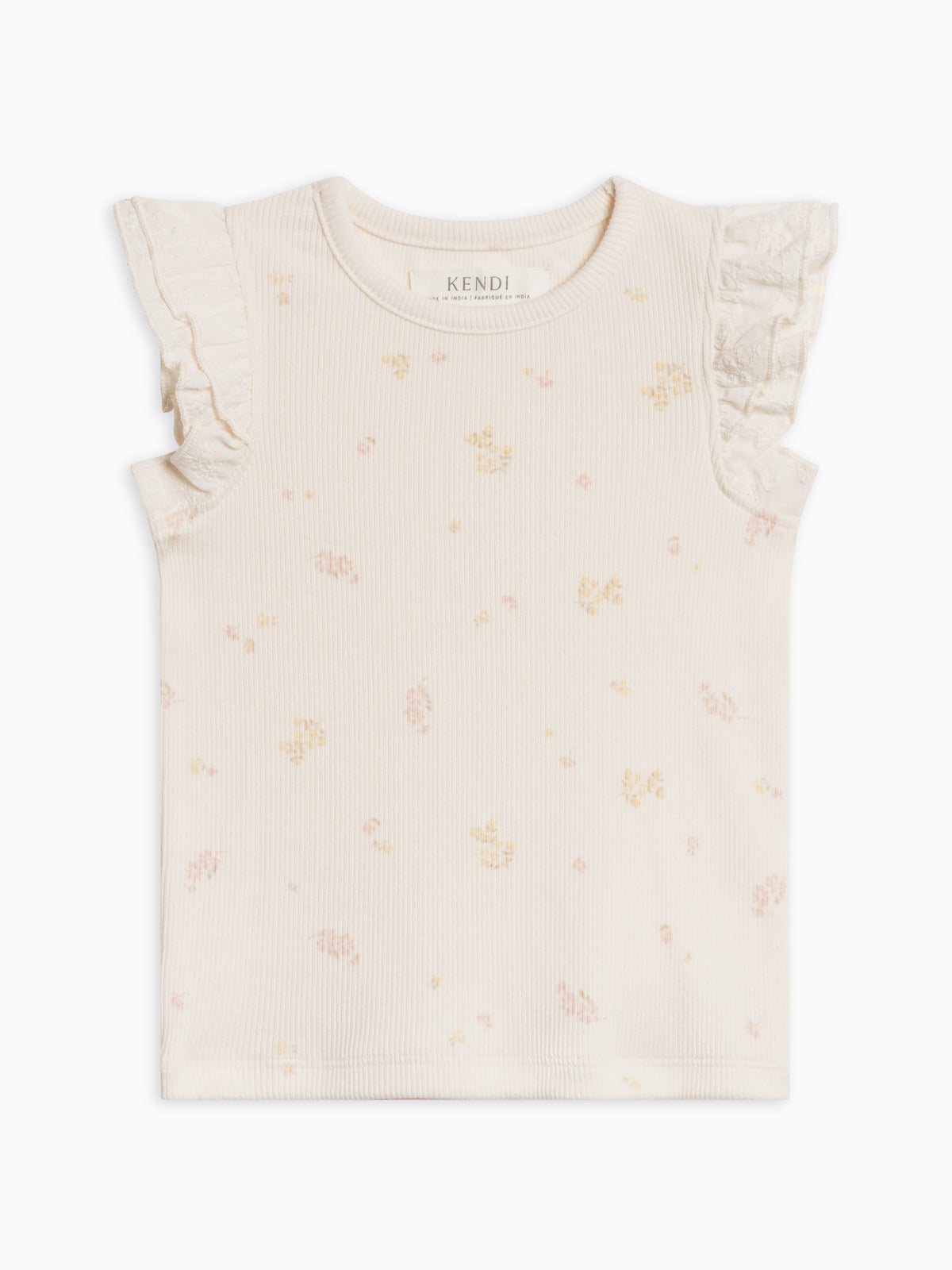 Daphne Ribbed Tank with Eyelet Ruffle Sale : Baby-Kids : Tops : Shirts : Short Sleeves Kendi Daphne Ribbed Tank with Eyelet Ruffle | Colored Organics®