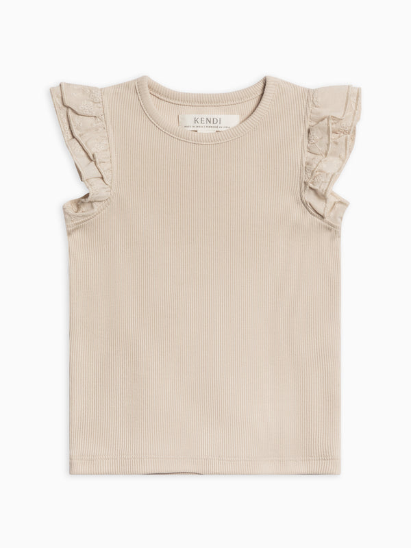 Daphne Ribbed Tank with Eyelet Ruffle Sale : Baby-Kids : Tops : Shirts : Short Sleeves Kendi Daphne Ribbed Tank with Eyelet Ruffle | Colored Organics®