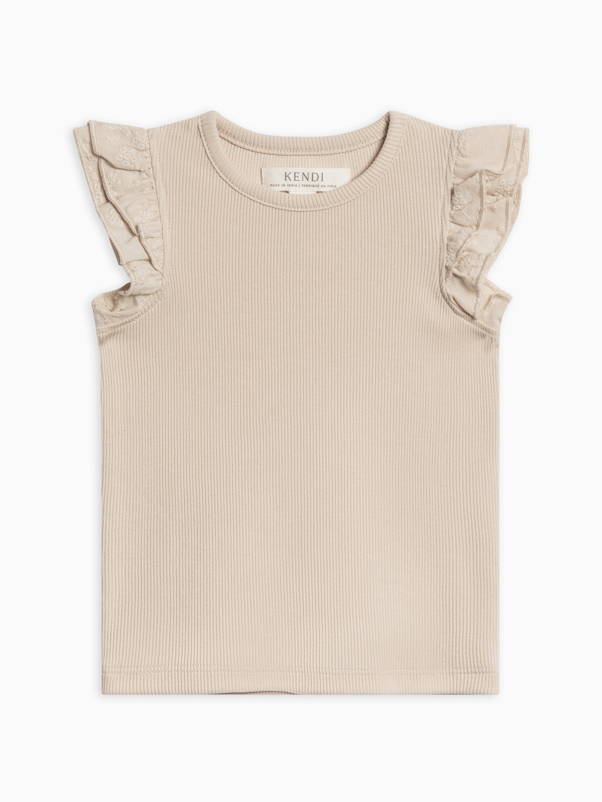 Daphne Ribbed Tank with Eyelet Ruffle Sale : Baby-Kids : Tops : Shirts : Short Sleeves Kendi Daphne Ribbed Tank with Eyelet Ruffle | Colored Organics®