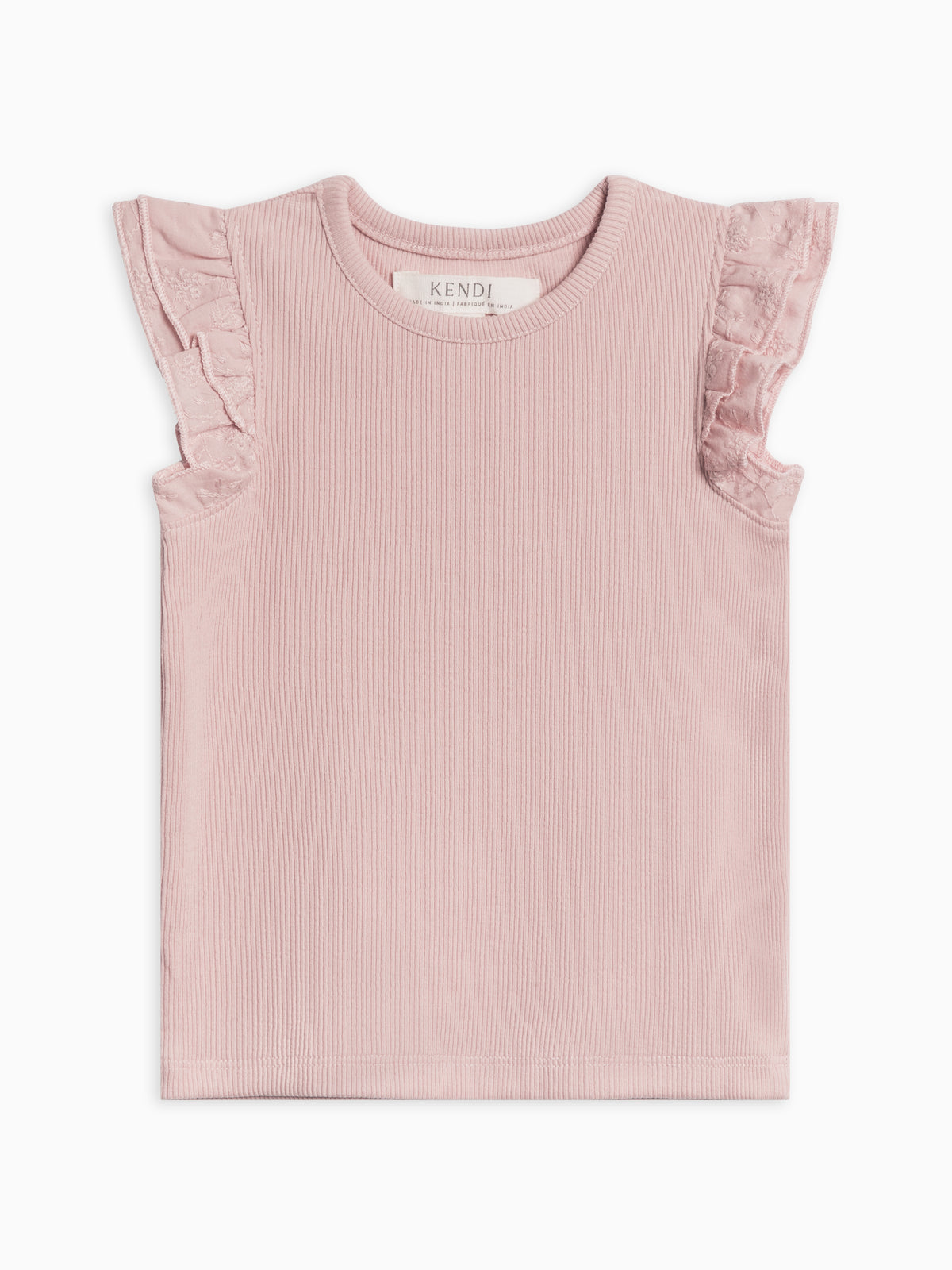 Daphne Ribbed Tank with Eyelet Ruffle Sale : Baby-Kids : Tops : Shirts : Short Sleeves Kendi Daphne Ribbed Tank with Eyelet Ruffle | Colored Organics®