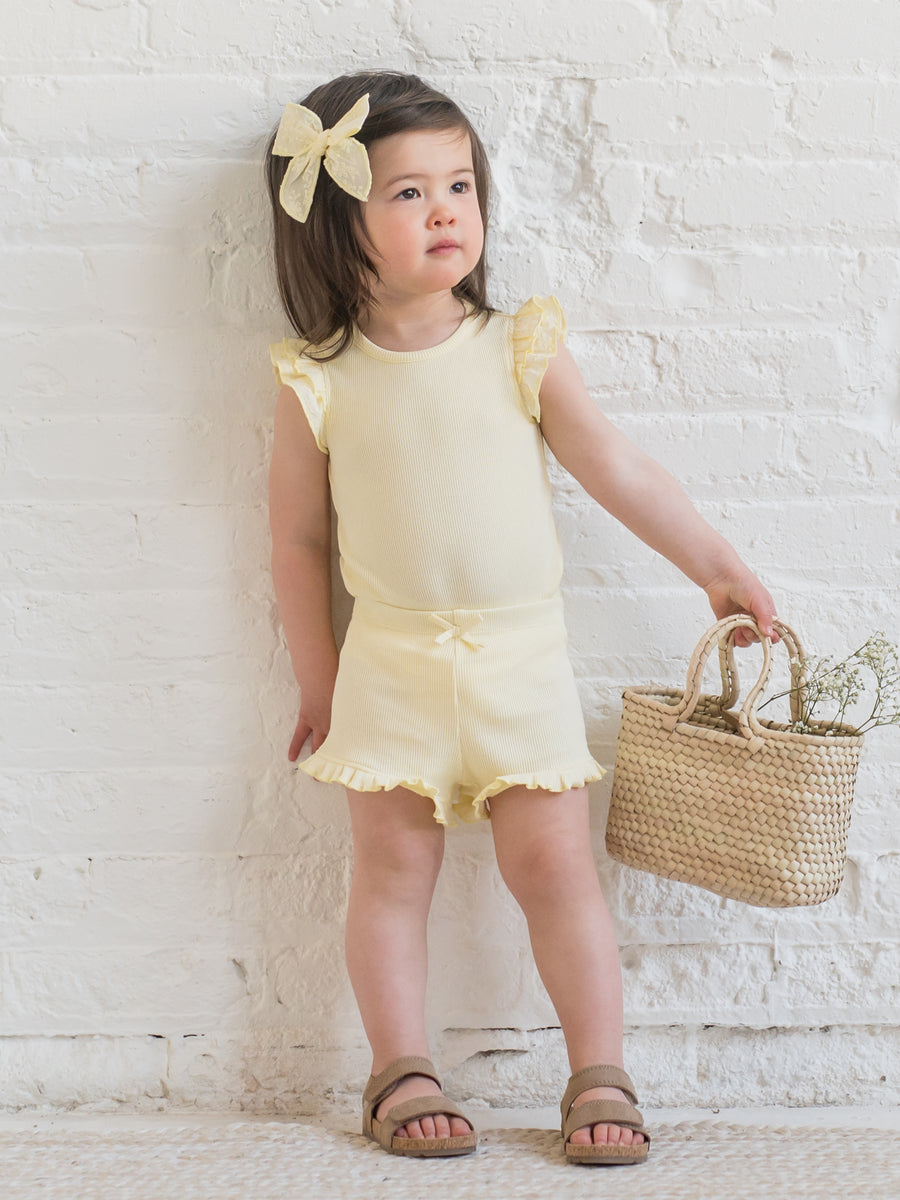 Lydia Ribbed Ruffle Shorts Sale : Baby-Kids : Bottoms : Shorts Kendi Lydia Ribbed Ruffle Shorts for Baby | Colored Organics®