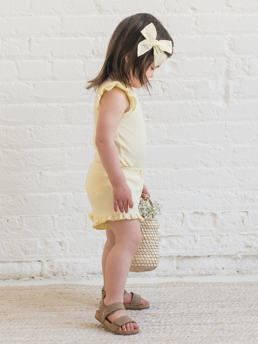 Lydia Ribbed Ruffle Shorts Sale : Baby-Kids : Bottoms : Shorts Kendi Lydia Ribbed Ruffle Shorts for Baby | Colored Organics®