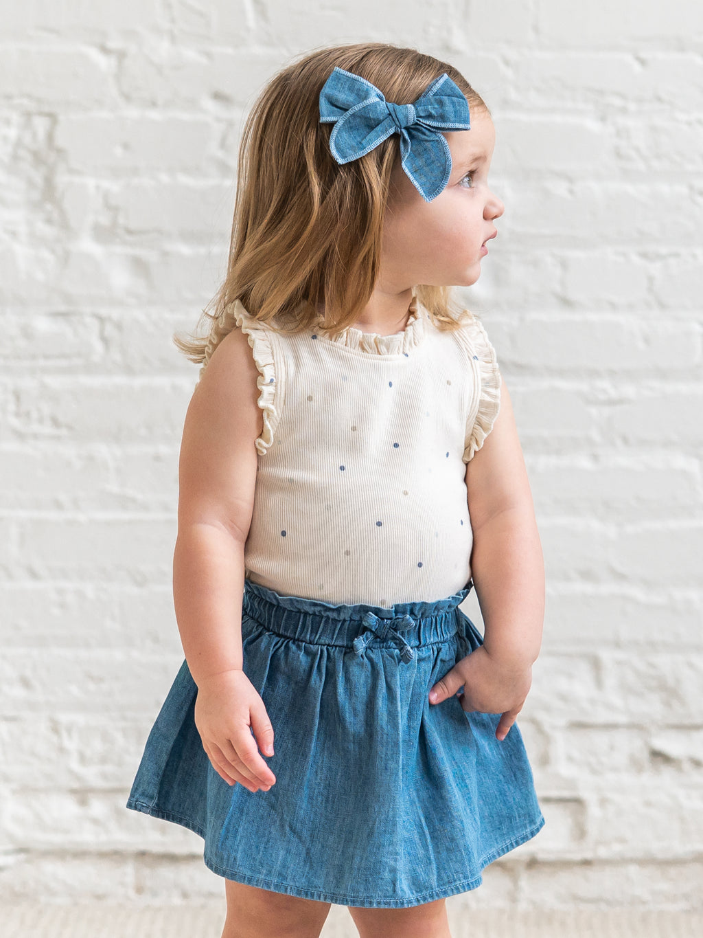 Cindy Ribbed Ruffle Tank - Mini Dot / Sea + Dune Baby-Kids : Tops : Shirts : Tanks KENDI by Colored Organics Cindy Ribbed Ruffle Tank - Mini Dot / | Colored Organics®