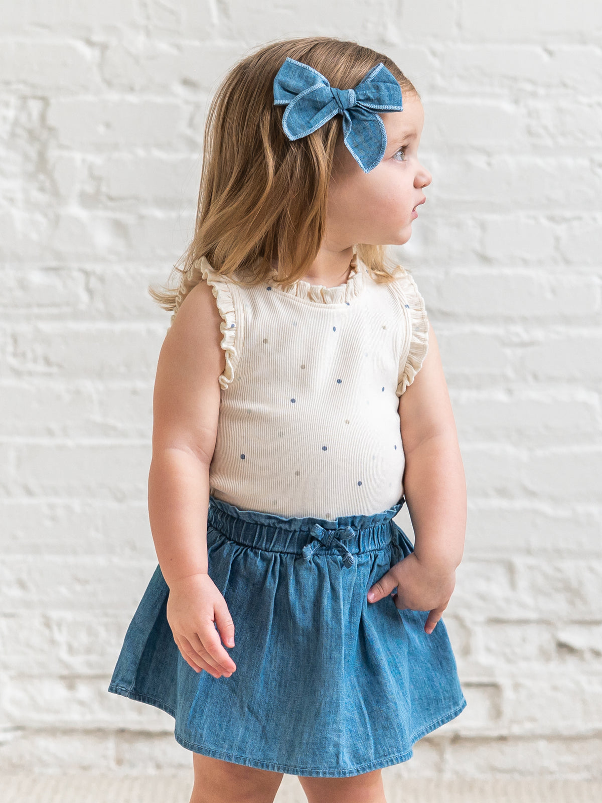 Cindy Ribbed Ruffle Tank - Mini Dot / Sea + Dune Baby-Kids : Tops : Shirts : Tanks KENDI by Colored Organics Cindy Ribbed Ruffle Tank - Mini Dot / | Colored Organics®