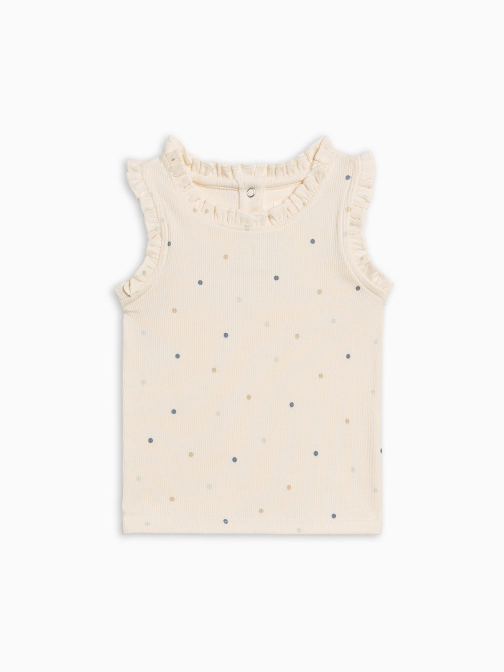 Cindy Ribbed Ruffle Tank - Mini Dot / Sea + Dune Baby-Kids : Tops : Shirts : Tanks KENDI by Colored Organics Cindy Ribbed Ruffle Tank - Mini Dot / | Colored Organics®