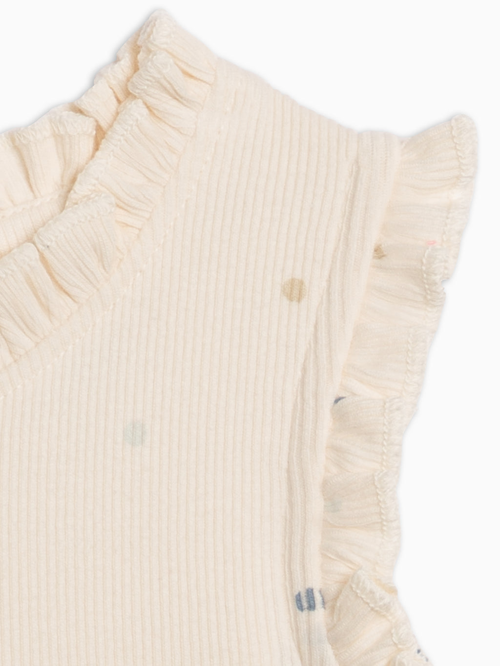 Leia Ribbed Ruffle Tank Bodysuit - Mini Dot / Sea + Dune Sale : Baby : One Pieces : Bodysuits : Tanks KENDI by Colored Organics Leia Ribbed Ruffle Tank Bodysuit - Mini | Colored Organics®
