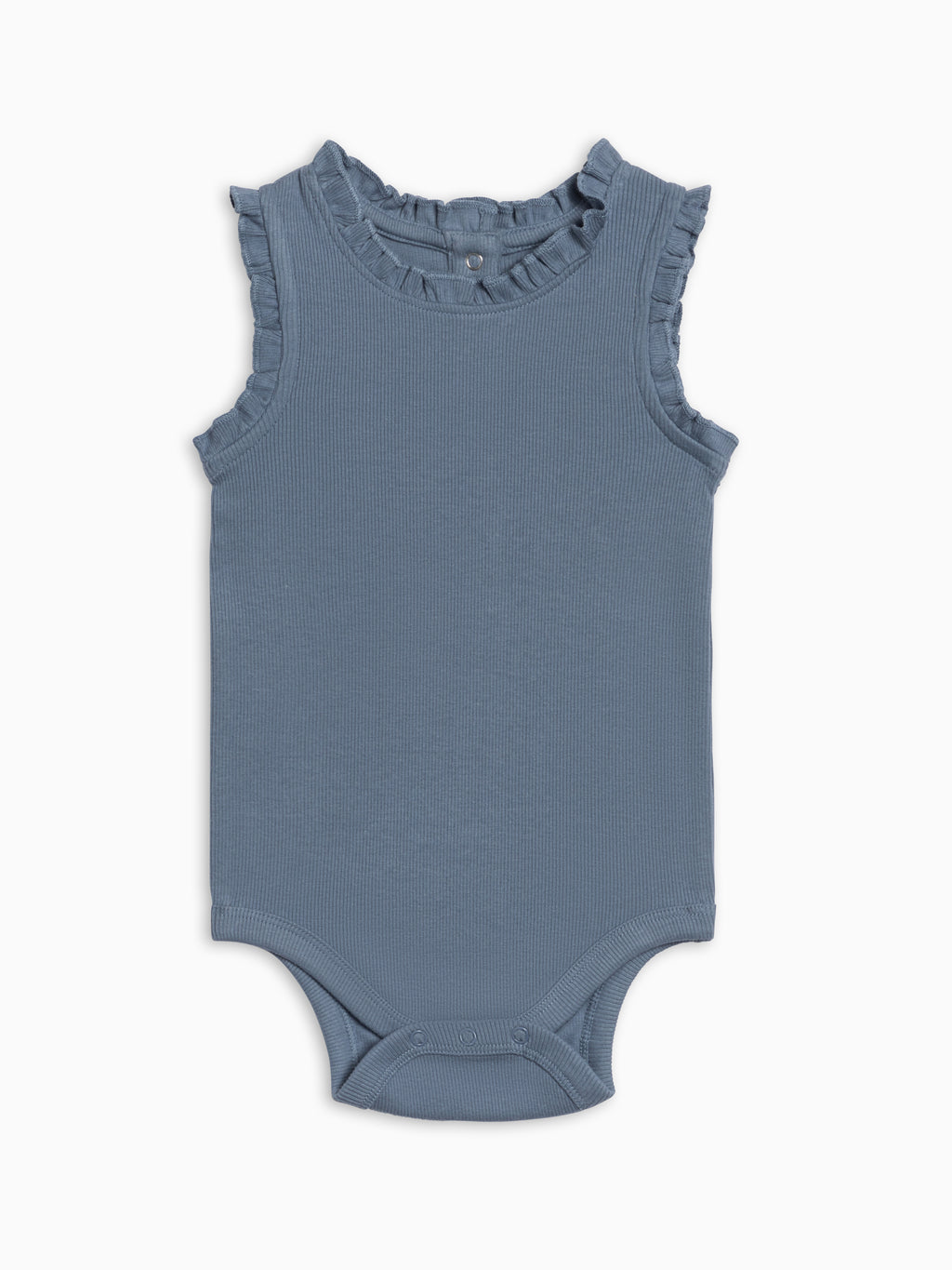 Leia Ribbed Ruffle Tank Bodysuit - Sea Sale : Baby : One Pieces : Bodysuits : Tanks KENDI by Colored Organics Leia Ribbed Ruffle Tank Bodysuit - Sea | Colored Organics®