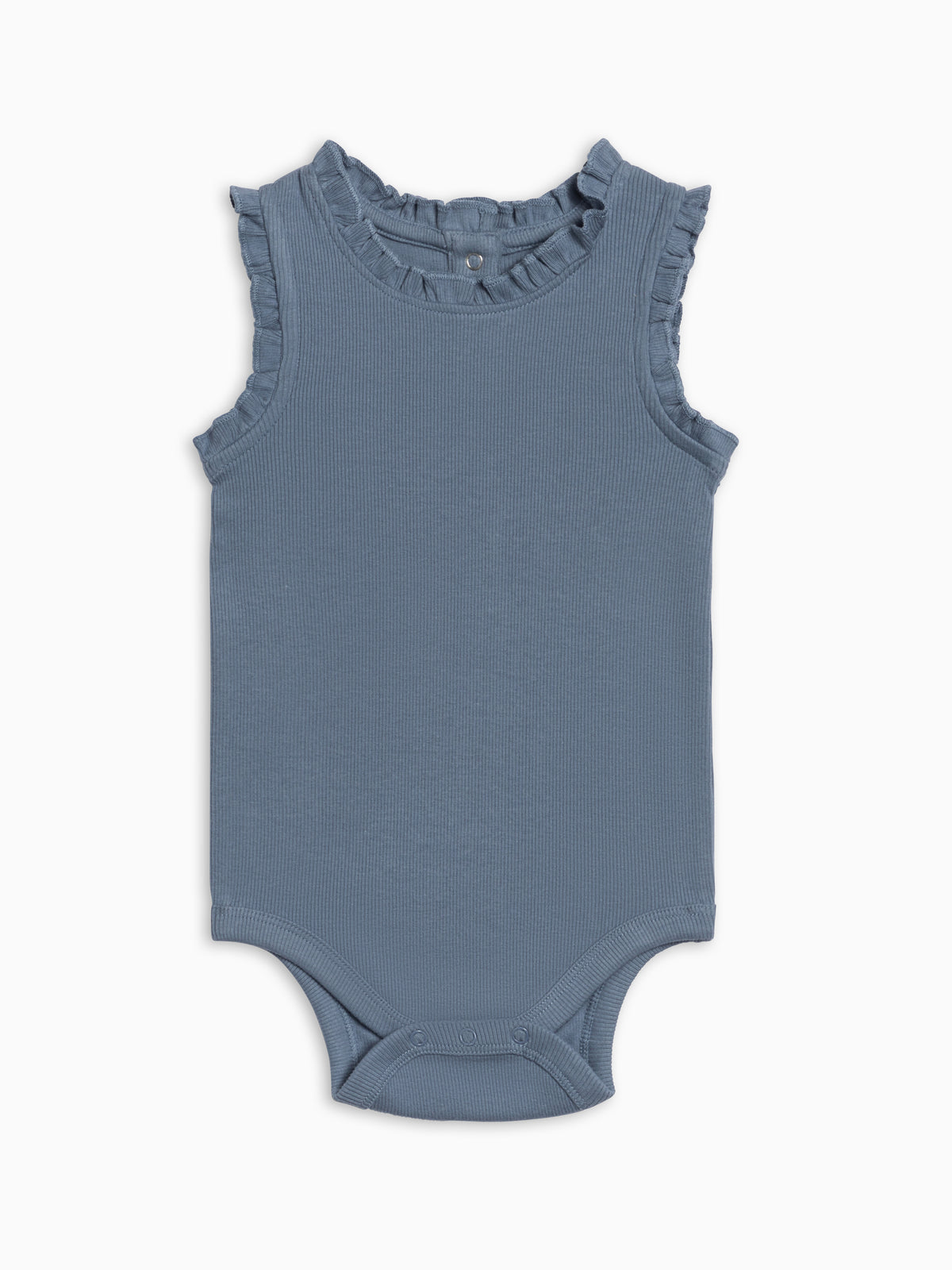 Leia Ribbed Ruffle Tank Bodysuit - Sea Sale : Baby : One Pieces : Bodysuits : Tanks KENDI by Colored Organics Leia Ribbed Ruffle Tank Bodysuit - Sea | Colored Organics®