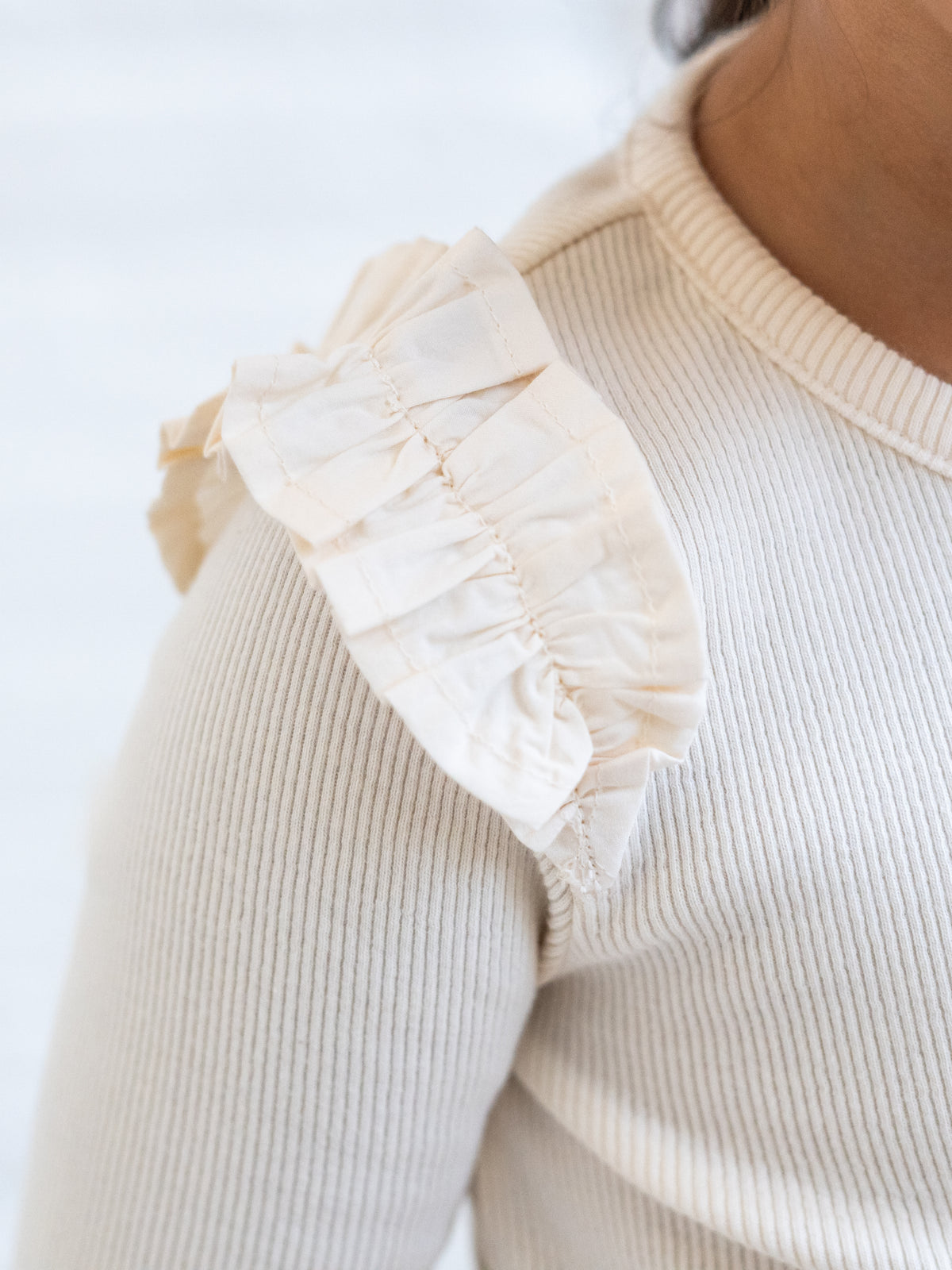 Blaire Ribbed Ruffle Long Sleeve Top - Ivory