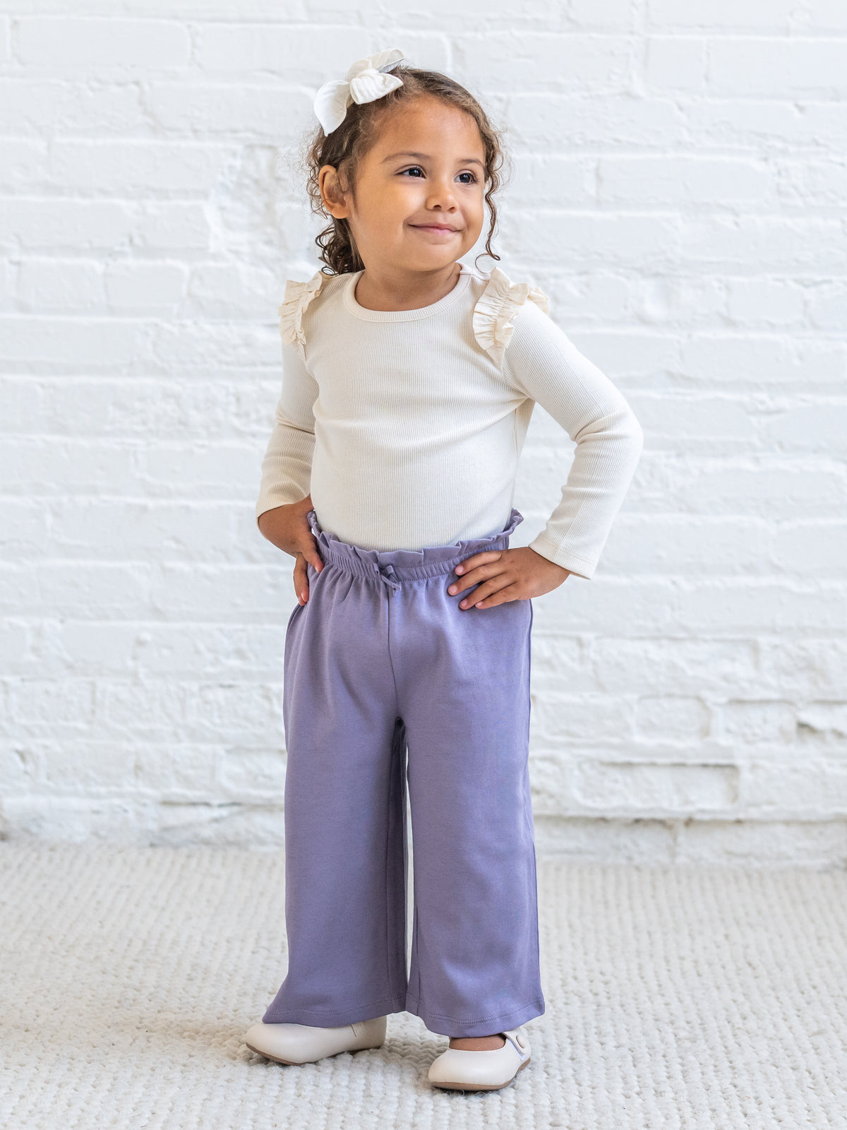 Blaire Ribbed Ruffle Long Sleeve Top - Ivory