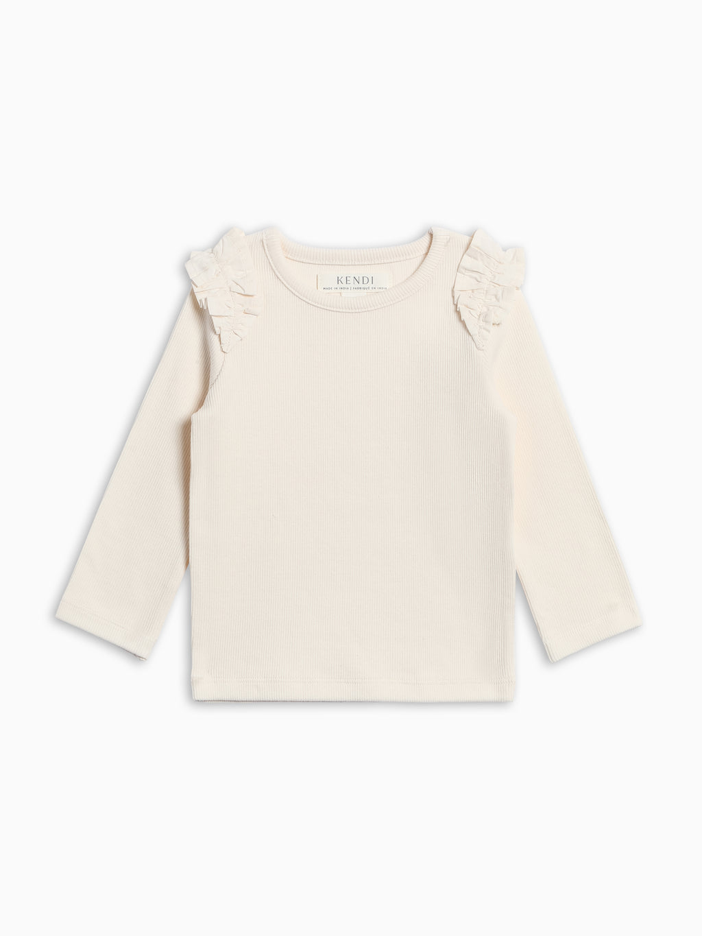 Blaire Ribbed Ruffle Long Sleeve Top - Ivory