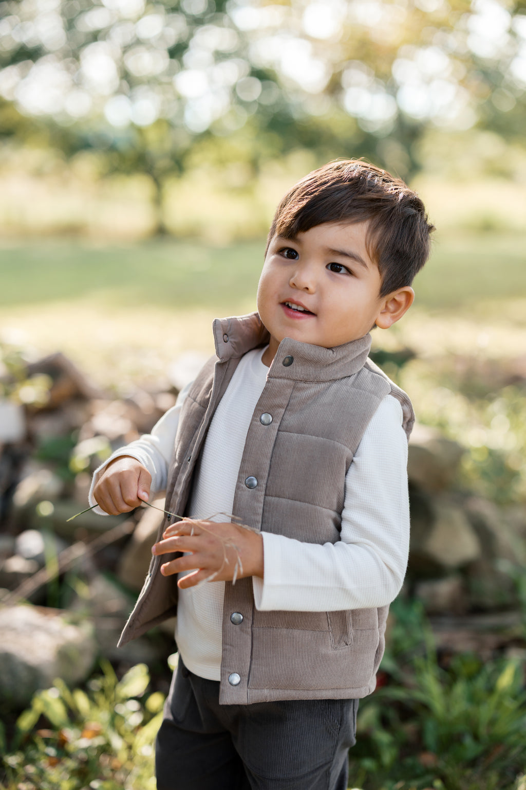 Idris Corduroy Snap Vest - Taupe