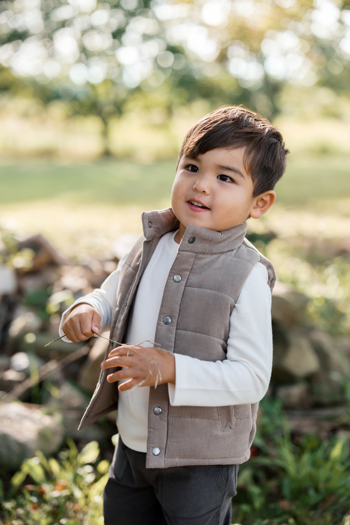 Idris Corduroy Snap Vest - Taupe