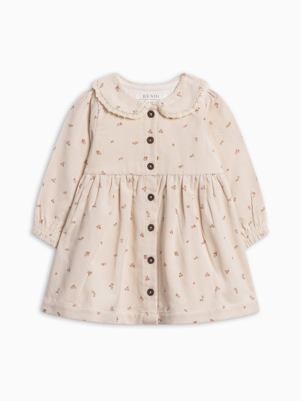 Ginny Fine Corduroy Peter Pan Collar Dress - Tilda Floral Ivory Baby-Kids : Dresses : Long Sleeves KENDI by Colored Organics Organic Cotton Baby and Kids Ginny | Colored Organics®