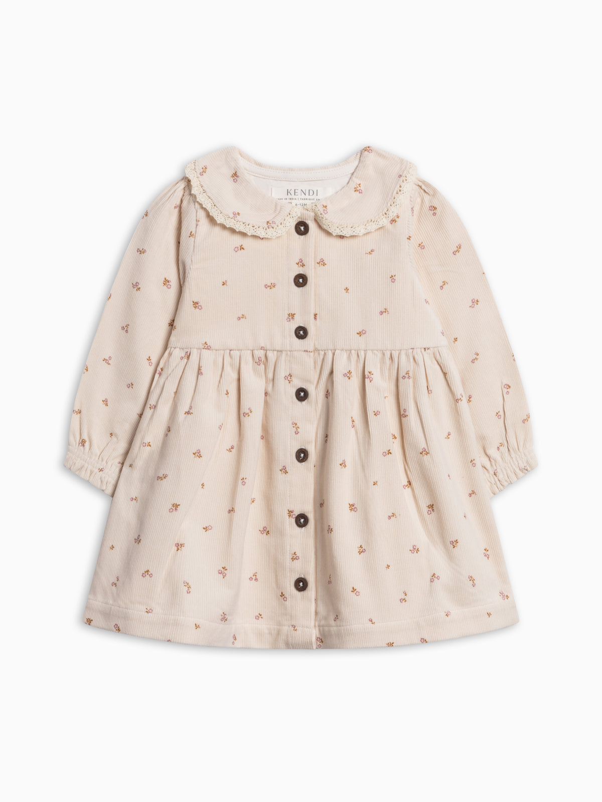 Ginny Fine Corduroy Peter Pan Collar Dress - Tilda Floral Ivory Baby-Kids : Dresses : Long Sleeves KENDI by Colored Organics Organic Cotton Baby and Kids Ginny | Colored Organics®