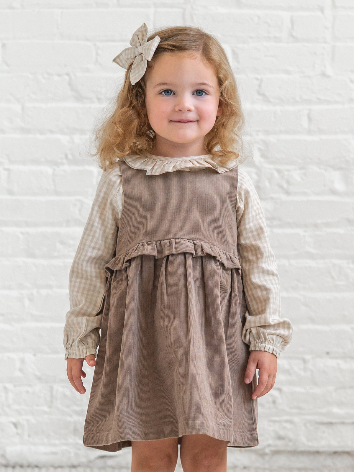 Lois Fine Corduroy Ruffle Jumper - Taupe Baby-Kids : Dresses : Tanks KENDI by Colored Organics Organic Cotton Baby and Kids Lois | Colored Organics®