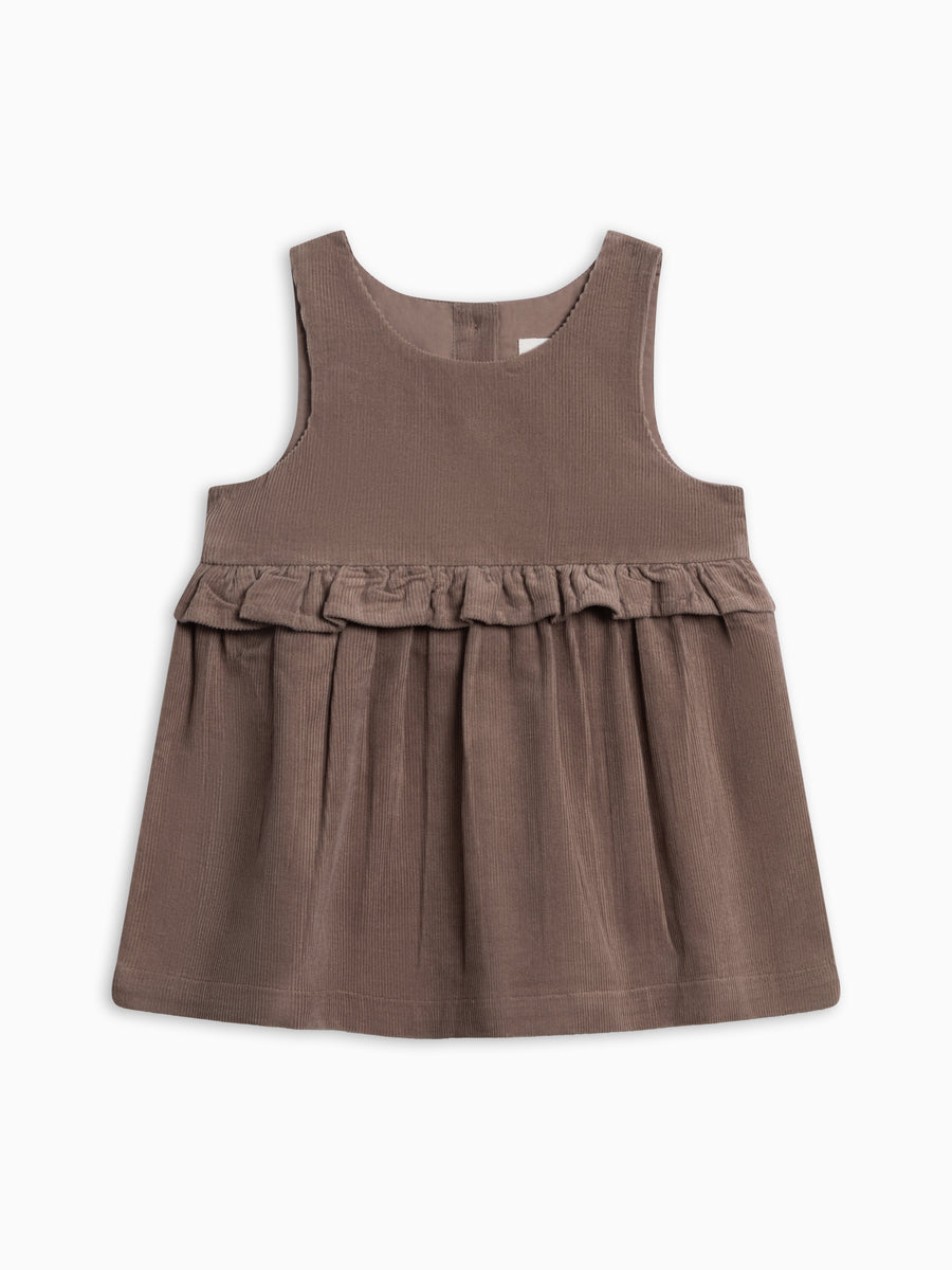 Lois Fine Corduroy Ruffle Jumper - Taupe Baby-Kids : Dresses : Tanks KENDI by Colored Organics Organic Cotton Baby and Kids Lois | Colored Organics®