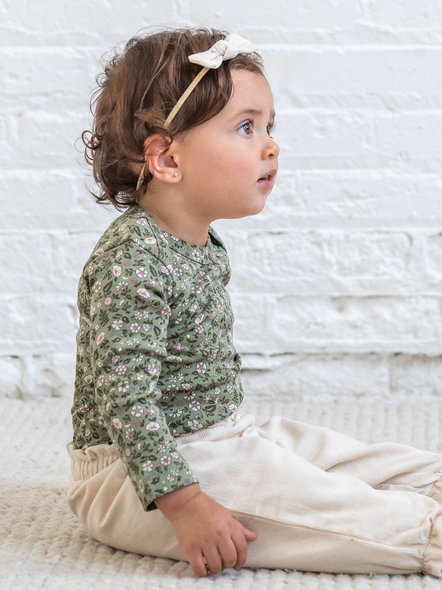 Lexi Fine Corduroy Ruffle Pant - Cream Baby : Bottoms : Pants KENDI by Colored Organics Organic Cotton Baby Lois Corduroy | Colored Organics®