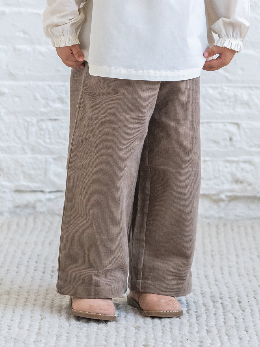 Nadine Fine Corduroy Wide Leg Toddler Pant - Taupe Kids : Bottoms : Pants KENDI by Colored Organics Organic Cotton Kids Nadine Corduroy | Colored Organics®