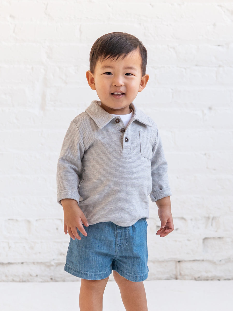 Obie Ottoman Rib Polo Baby-Kids : Tops : Tees : Long Sleeves KENDI Organic Cotton Baby and Kids Obie Ottoman Rib Polo 