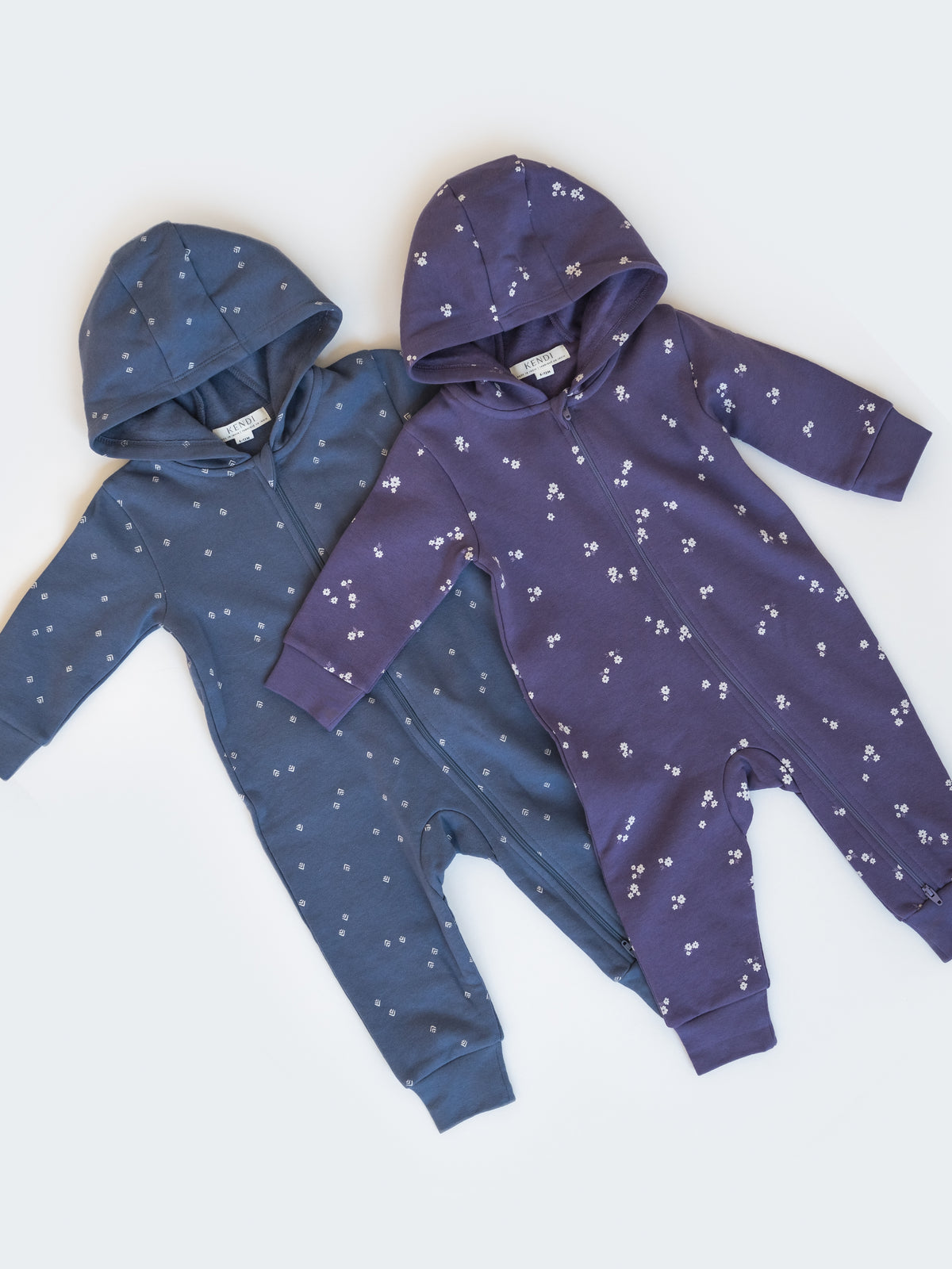 Greer Fleece Hooded Zipper Romper - Posey Floral Baby : One Pieces : Rompers : Long Sleeves KENDI by Colored Organics Baby Greer Fleece Hooded Zipper Romper | Colored Organics®