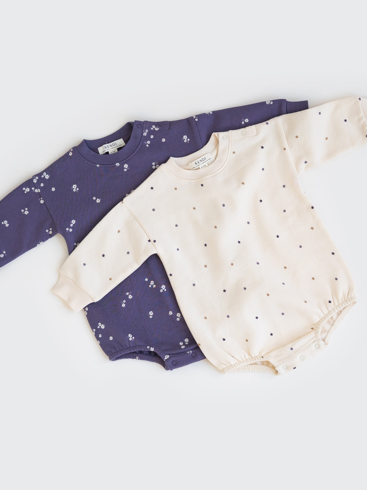 Jamie Fleece Bubble Romper - Star Polka Baby : One Pieces : Rompers : Long Sleeves KENDI by Colored Organics Jamie Fleece Bubble Romper for Baby | Colored Organics®