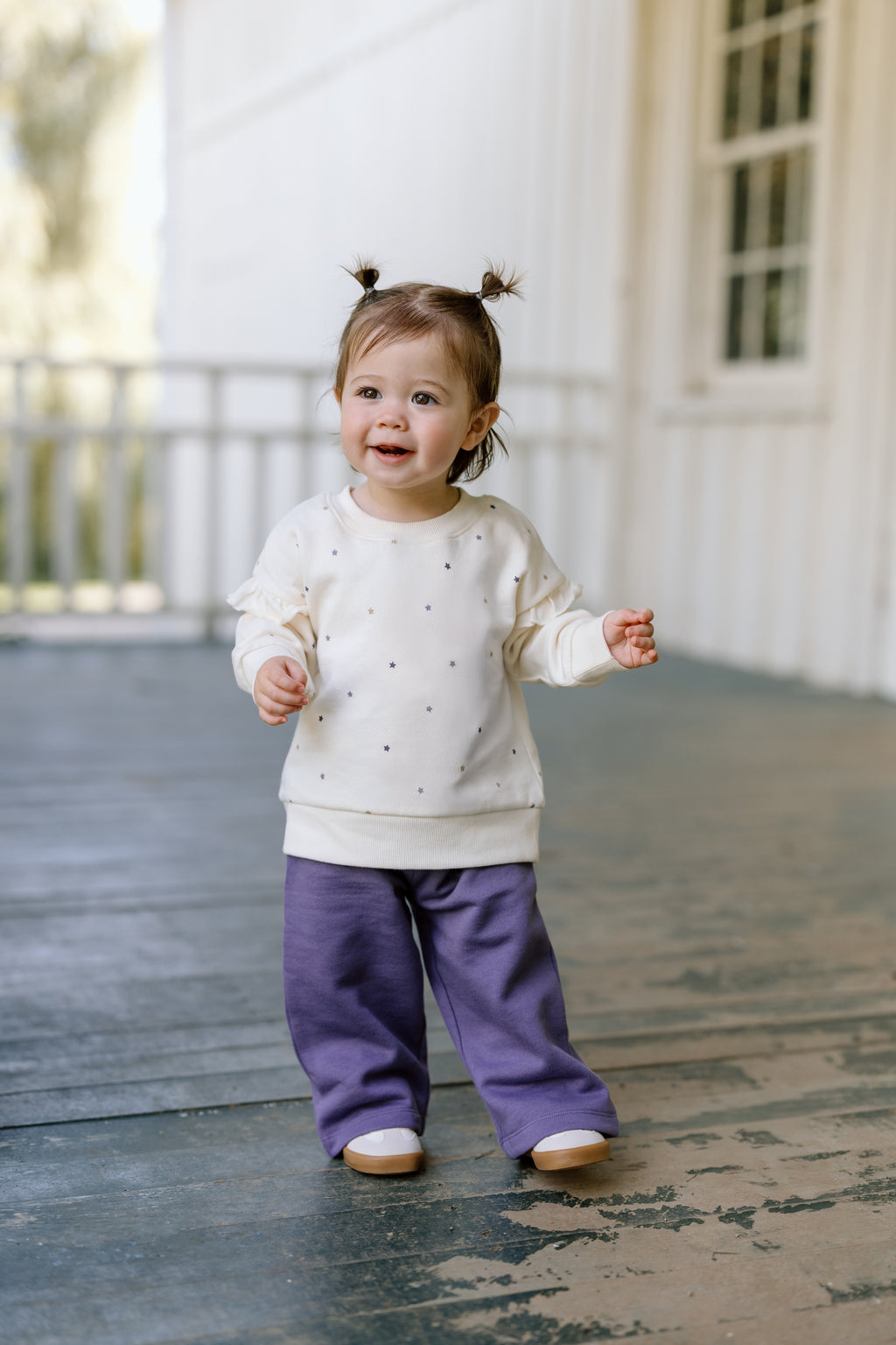 Abbey Fleece Ruffle Pullover - Star Polka