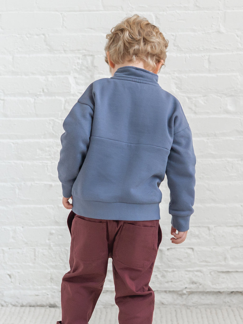 Jae Fleece Blocked Half Zip Pullover - Steel Baby-Kids : Tops : Pullovers : Long Sleeves KENDI by Colored Organics Jae Fleece Blocked Half Zip Pullover  | Colored Organics®
