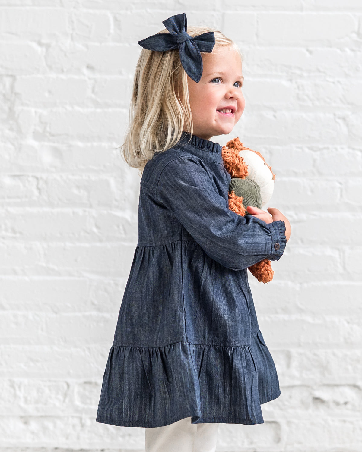 Tula Chambray Ruffle Shirt Dress Sale : Baby-Kids : Dresses : Long Sleeves Kendi Organic Cotton Baby and Kids Tula | Colored Organics®