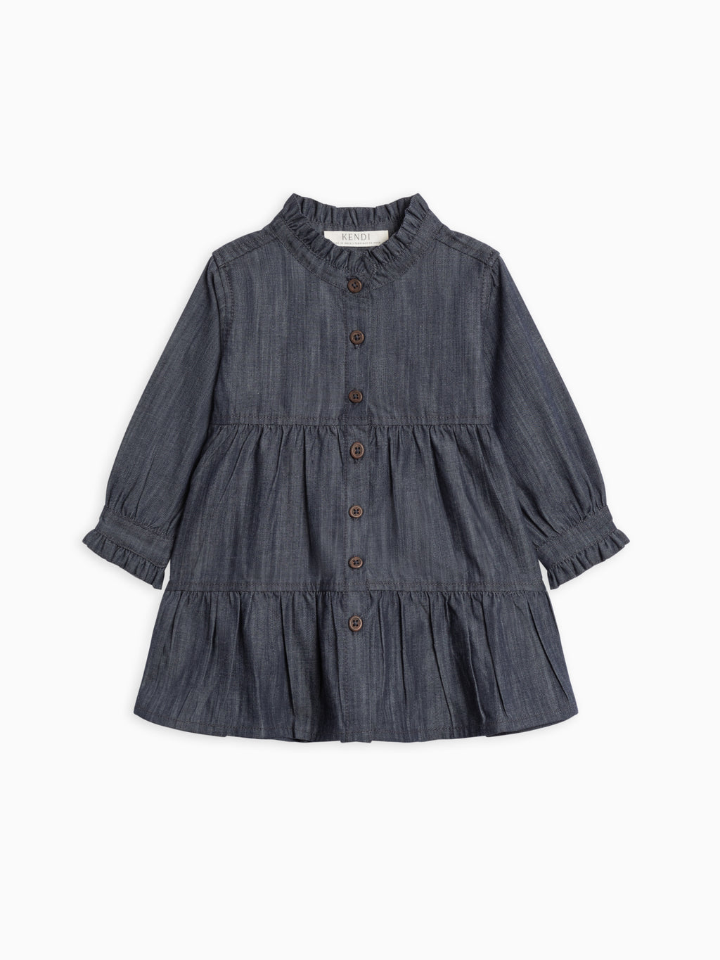 Tula Chambray Ruffle Shirt Dress Sale : Baby-Kids : Dresses : Long Sleeves Kendi Organic Cotton Baby and Kids Tula | Colored Organics®
