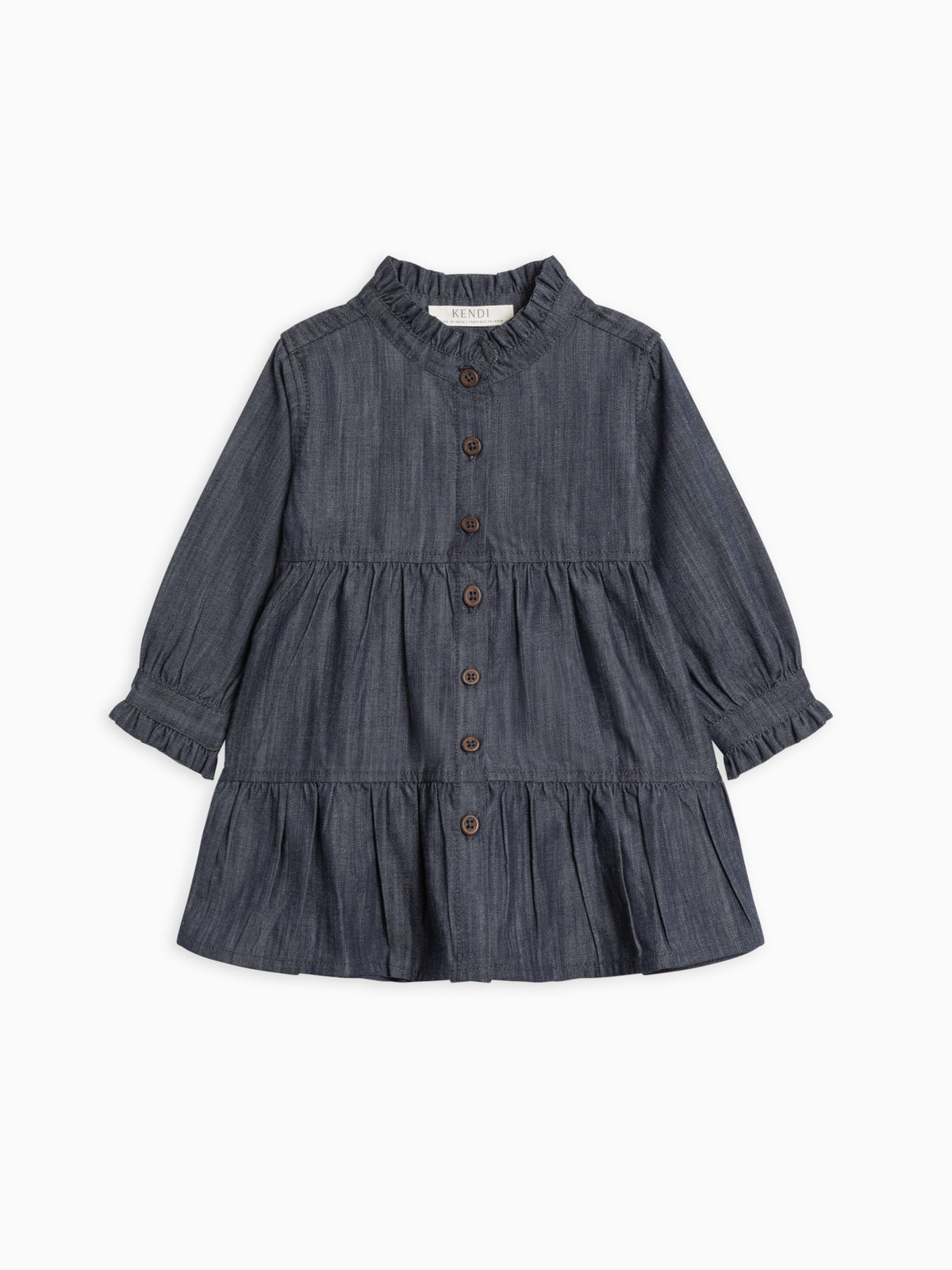Tula Chambray Ruffle Shirt Dress Sale : Baby-Kids : Dresses : Long Sleeves Kendi Organic Cotton Baby and Kids Tula | Colored Organics®