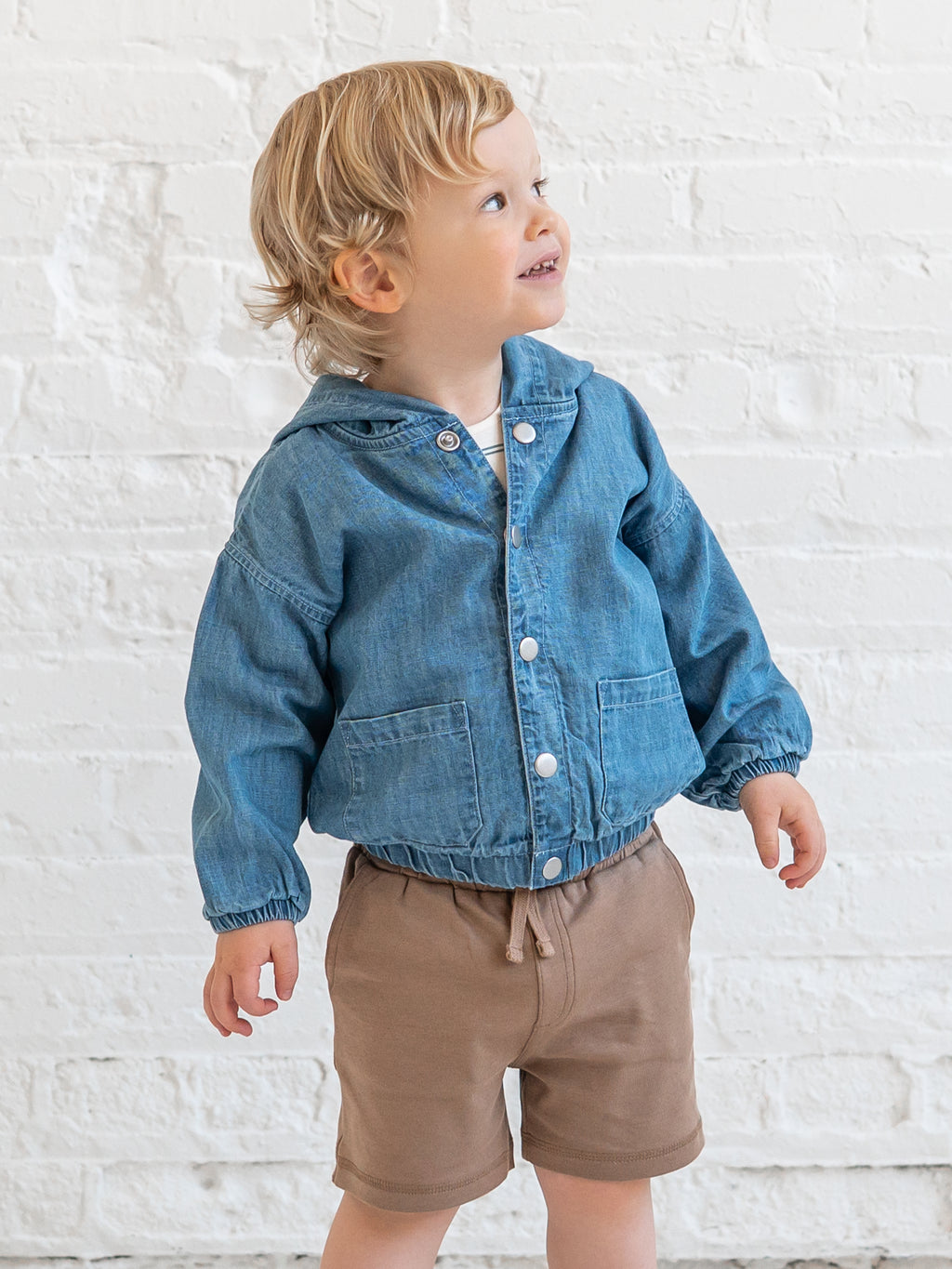 Jules Chambray Hooded Jacket Baby-Kids : Tops : Hoodies : Long Sleeves KENDI by Colored Organics Jules Chambray Hooded Jacket for Baby | Colored Organics®