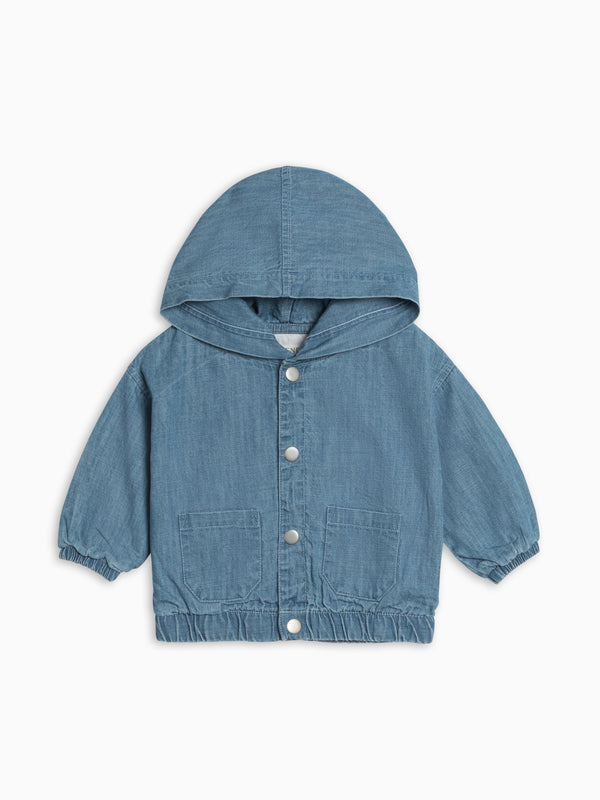 Jules Chambray Hooded Jacket Baby-Kids : Tops : Hoodies : Long Sleeves KENDI by Colored Organics Jules Chambray Hooded Jacket for Baby | Colored Organics®
