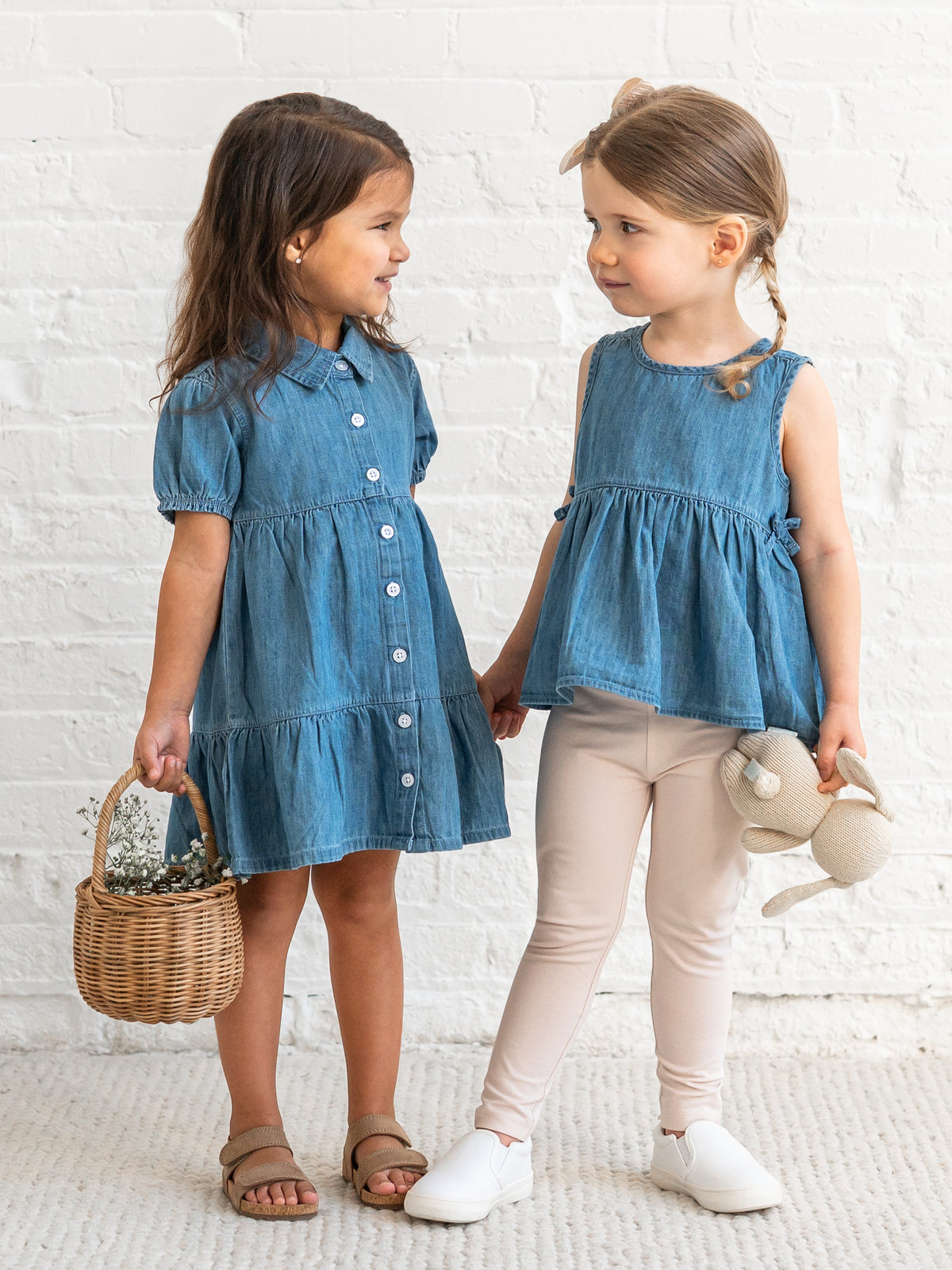 Lana Chambray Ruffle and Bow Tank Baby-Kids : Tops : Shirts : Tanks KENDI by Colored Organics Baby Lana Chambray Ruffle and Bow Tank | Colored Organics®