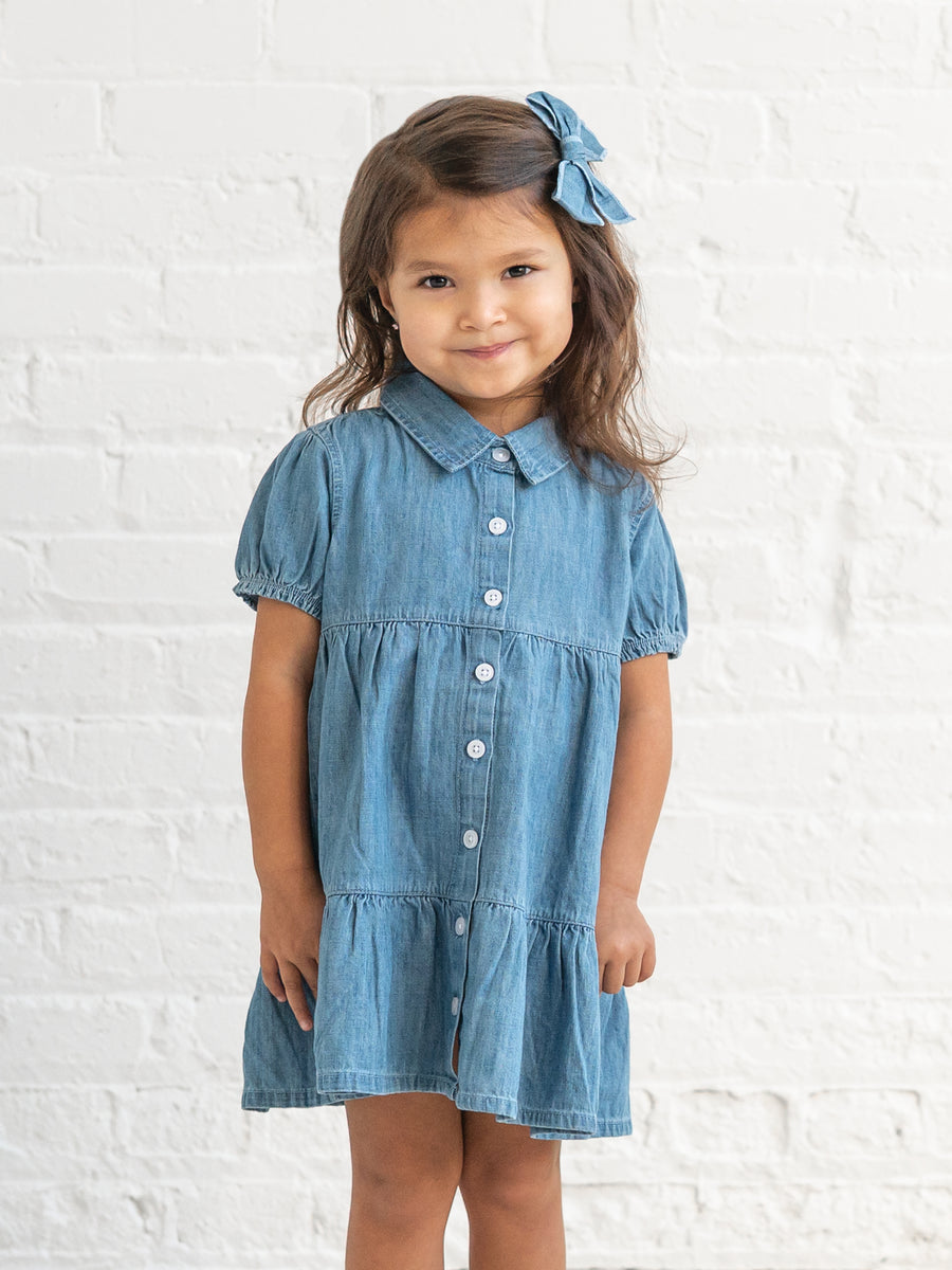 Milly Chambray Shirt Dress Baby-Kids : Dresses : Short Sleeves KENDI by Colored Organics Milly Chambray Shirt Dress for Baby | Colored Organics®