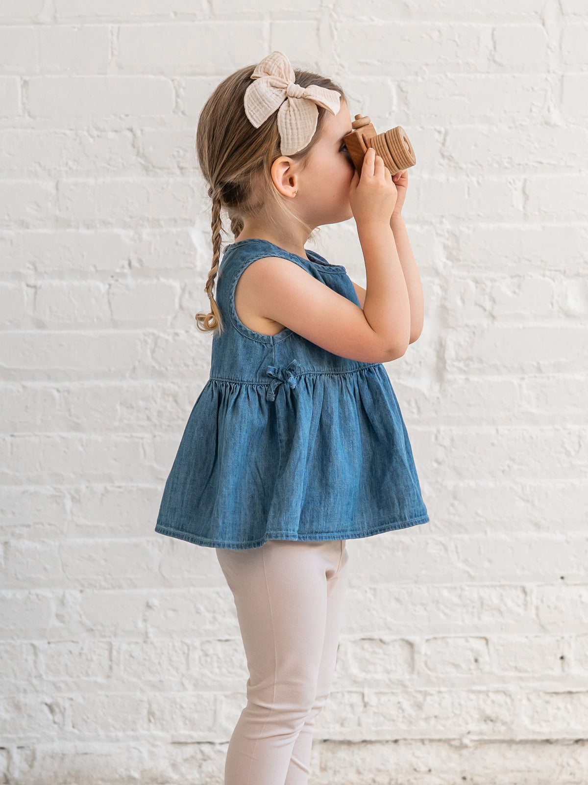Lana Chambray Ruffle and Bow Tank Baby-Kids : Tops : Shirts : Tanks KENDI by Colored Organics Baby Lana Chambray Ruffle and Bow Tank | Colored Organics®