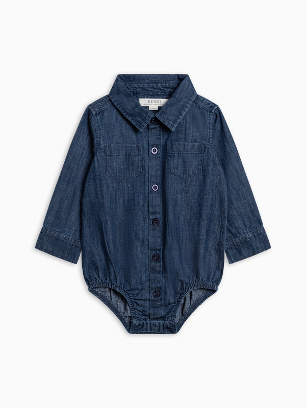 Flint Chambray Collared Bodysuit - AW26 Chambray