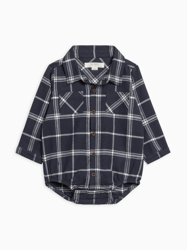 Carson Flannel Long Sleeve Collared Button Down Bodysuit Sale : Baby : One Pieces : Bodysuits : Long Sleeves KENDI by Colored Organics Organic Cotton Baby Carson Flannel Long | Colored Organics®