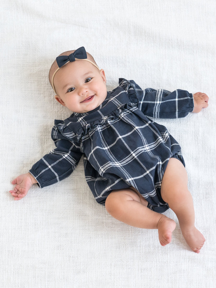 Ruth Flannel Ruffle Neck Bodysuit Sale : Baby : One Pieces : Bodysuits : Long Sleeves Kendi Organic Cotton Baby Ruth Flannel Ruffle | Colored Organics®