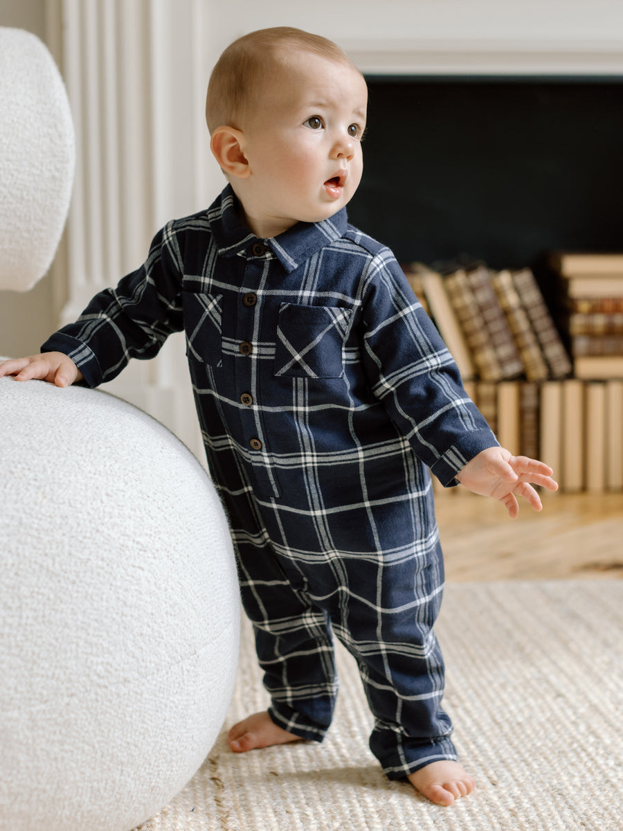 Locke Flannel Collar Romper Sale : Baby : One Pieces : Rompers : Long Sleeves Kendi Organic Cotton Baby Locke Flannel | Colored Organics®