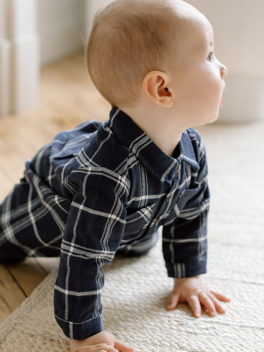 Locke Flannel Collar Romper Sale : Baby : One Pieces : Rompers : Long Sleeves Kendi Organic Cotton Baby Locke Flannel | Colored Organics®