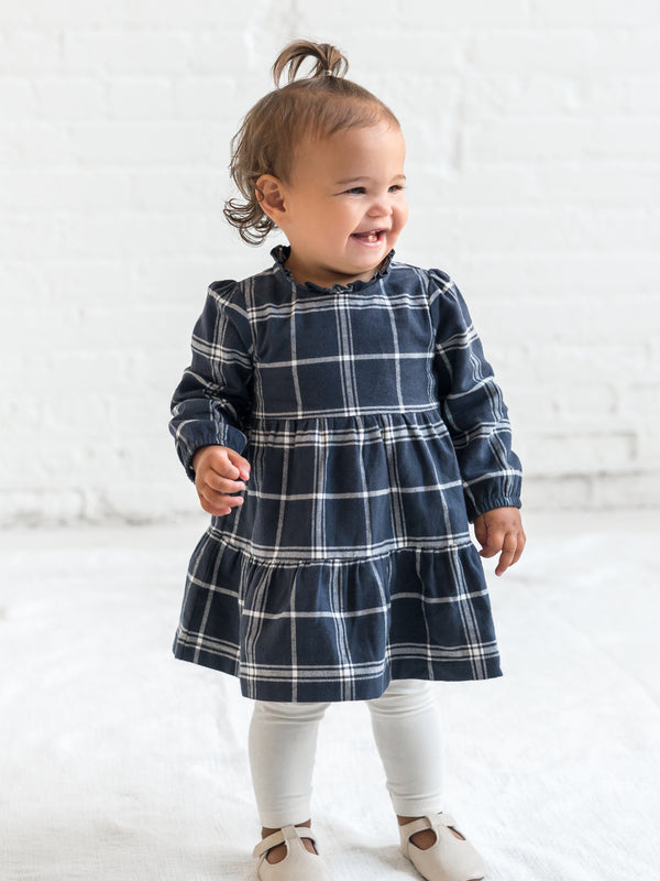 Neela Flannel Ruffle Neckline Long Sleeve Dress Sale : Baby-Kids : Dresses : Long Sleeves KENDI by Colored Organics Organic Cotton Baby and Kids Neela | Colored Organics®