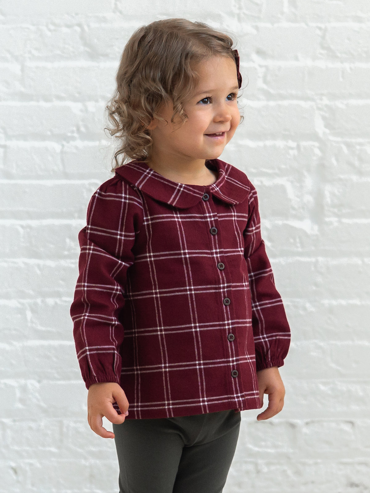 Olwen Flannel Peter Pan Collar Top - Pomegranate Plaid