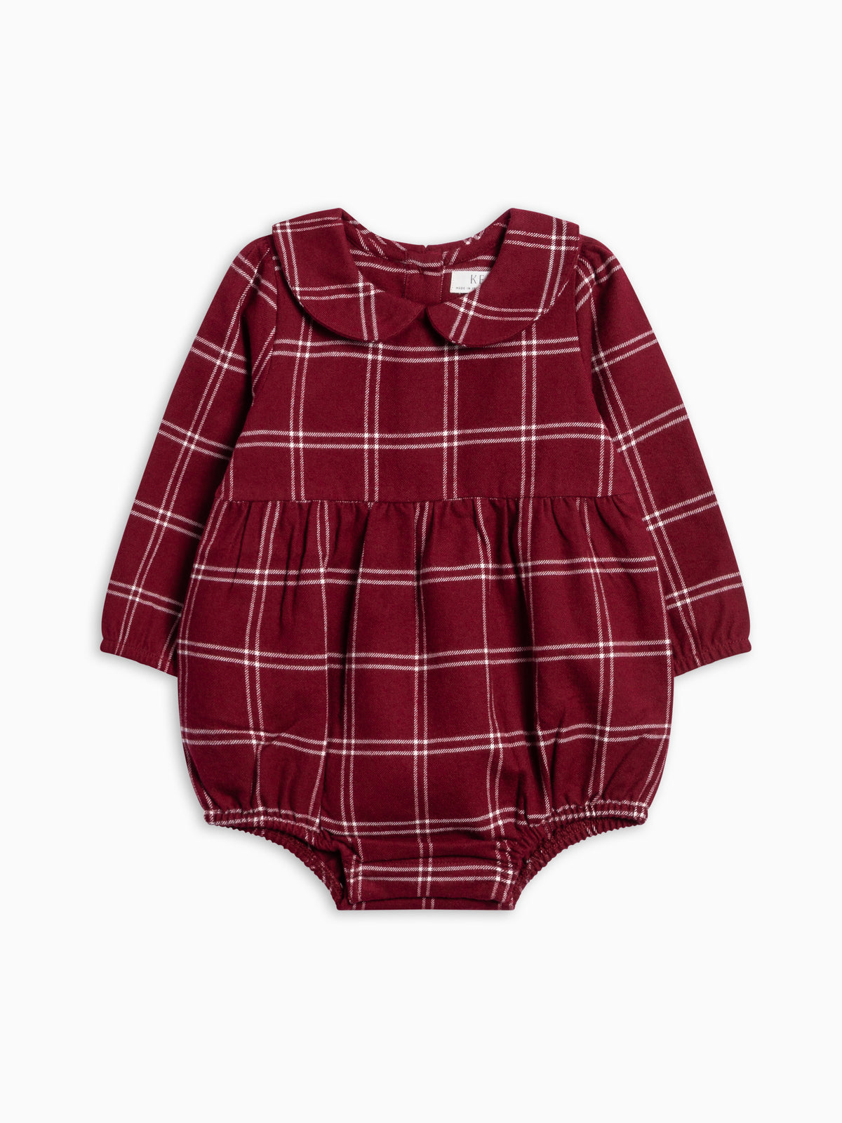 PRE ORDER Myra Flannel Long Sleeve Peter Pan Collar Bubble Romper - Pomegranate Plaid Baby : One Pieces : Rompers : Long Sleeves KENDI by Colored Organics Organic Cotton Baby Myra Flannel Long | Colored Organics®