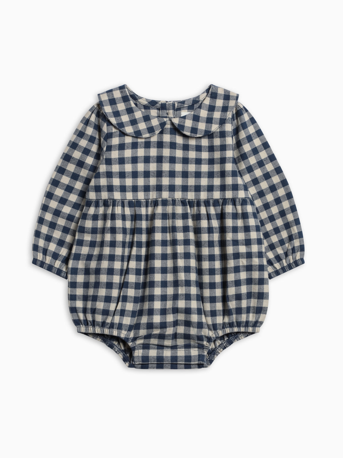 Myra Flannel Long Sleeve Peter Pan Collar Bubble Romper - Swindon Plaid