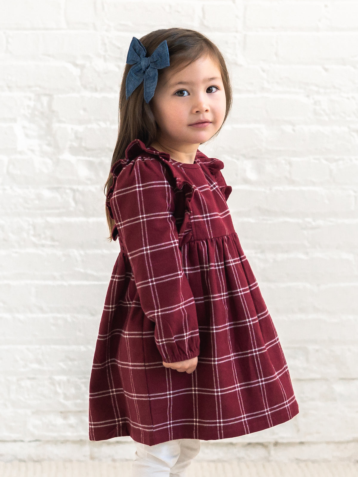 Celyn Flannel Ruffle Long Sleeve Dress - Pomegranate Plaid Baby-Kids : Dresses : Long Sleeves KENDI by Colored Organics Organic Cotton Baby and Kids Celyn | Colored Organics®