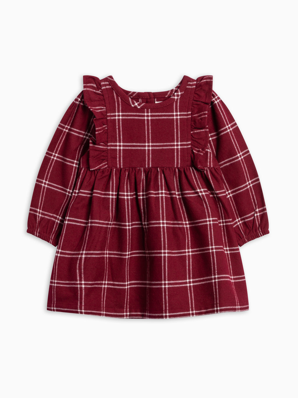 Celyn Flannel Ruffle Long Sleeve Dress - Pomegranate Plaid Baby-Kids : Dresses : Long Sleeves KENDI by Colored Organics Organic Cotton Baby and Kids Celyn | Colored Organics®