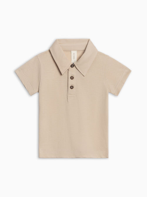 Ben Short Sleeve Polo - Dune Sale : Baby-Kids : Tops : Shirts : Short Sleeves KENDI by Colored Organics Ben Short Sleeve Polo - Dune for Baby | Colored Organics®