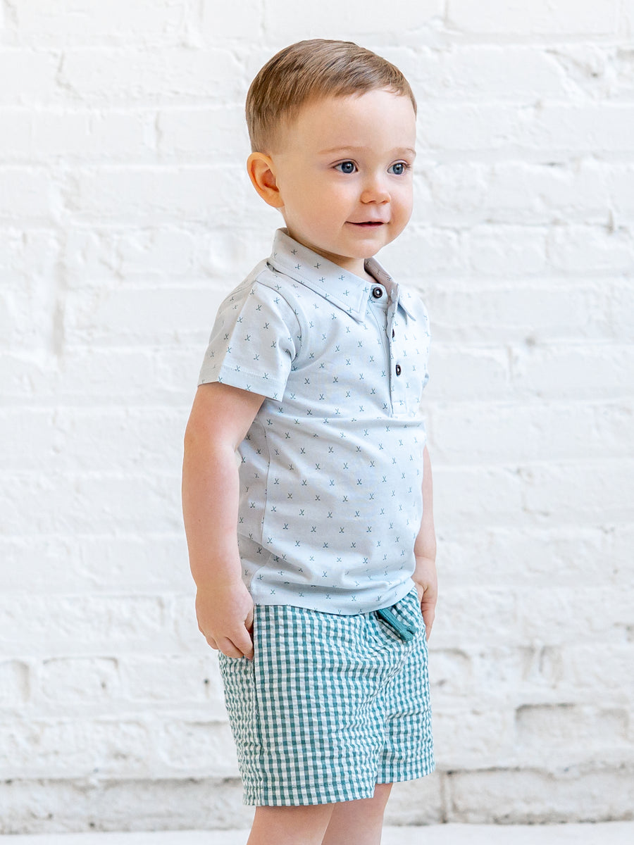 Ben Short Sleeve Polo - Tee Time / Powder + Laguna Baby-Kids : Tops : Shirts : Short Sleeves Kendi Ben Short Sleeve Polo - Tee Time / | Colored Organics®