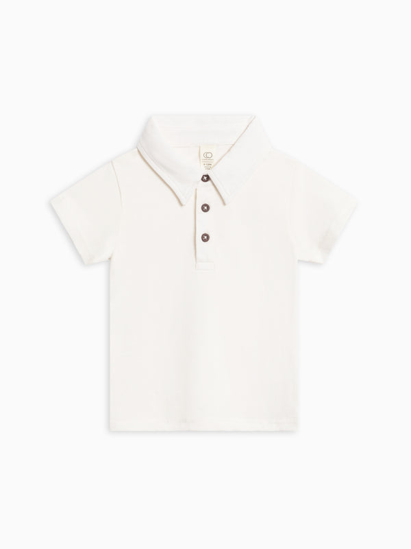 Ben Short Sleeve Polo - Coconut Baby-Kids : Tops : Shirts : Short Sleeves KENDI by Colored Organics Ben Short Sleeve Polo - Coconut for Baby | Colored Organics®